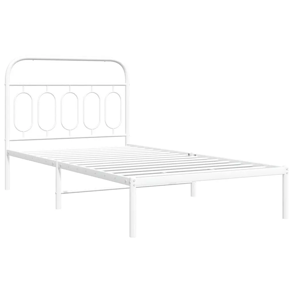 King Single Metal Bed Frame with White Headboard