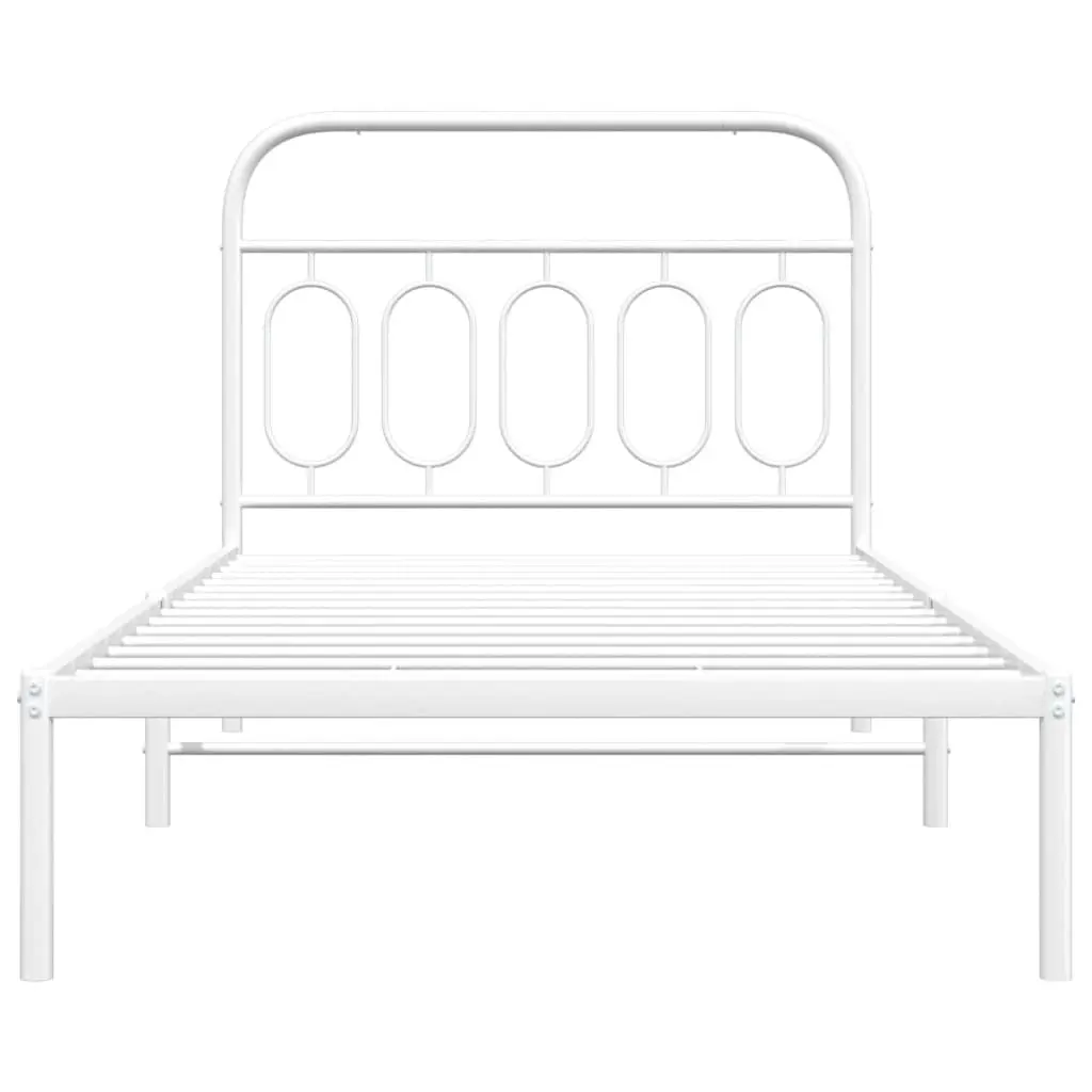 King Single Metal Bed Frame with White Headboard