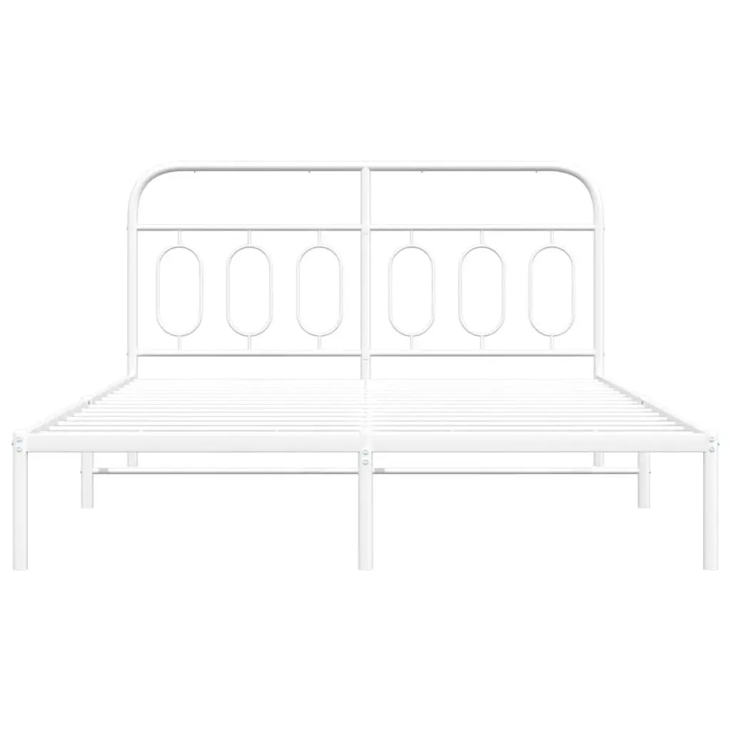 White Metal Bed Frame with Headboard 135x190 cm