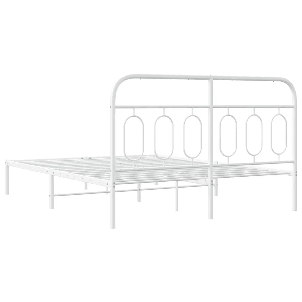White Metal Bed Frame with Headboard 135x190 cm