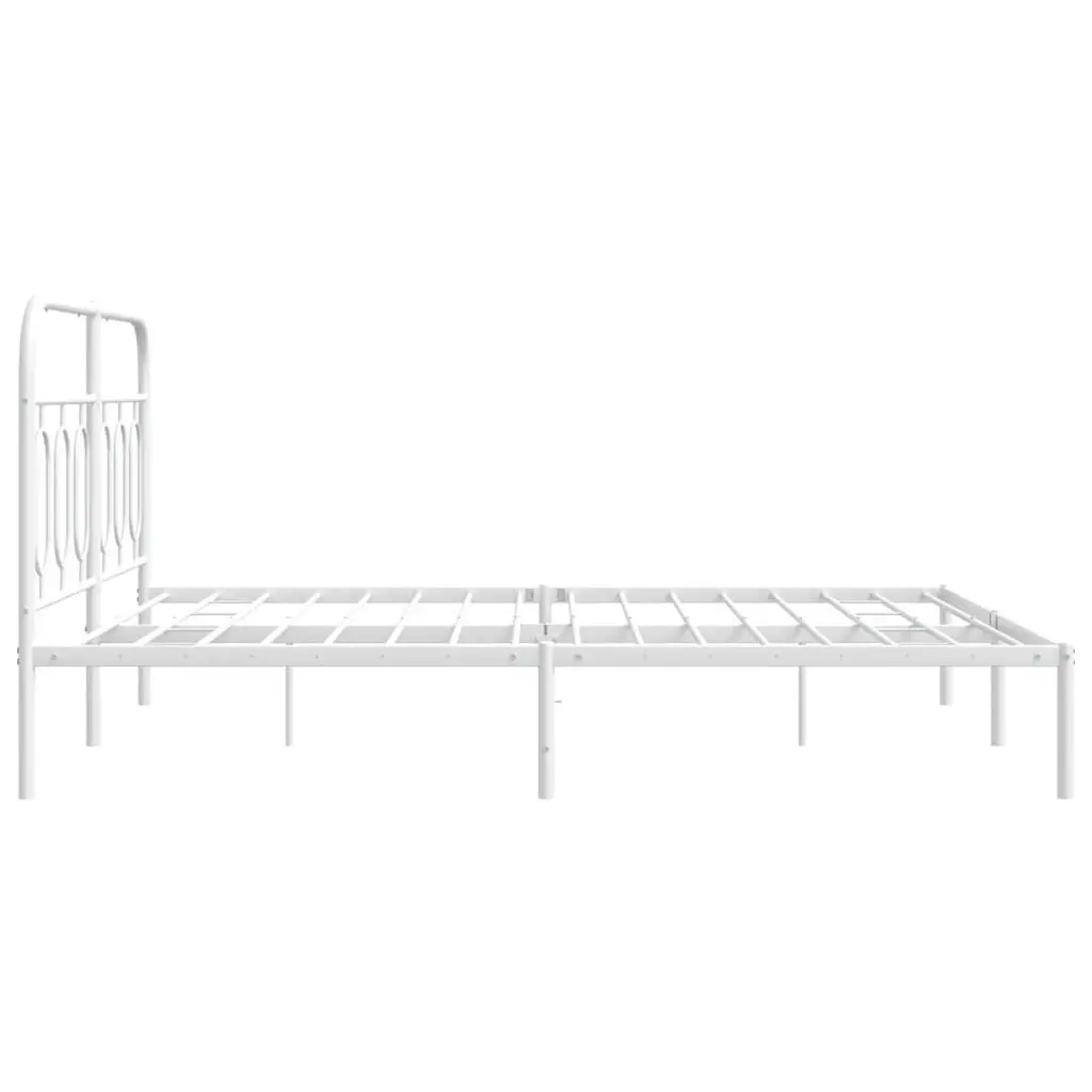 White Metal Bed Frame with Headboard 135x190 cm