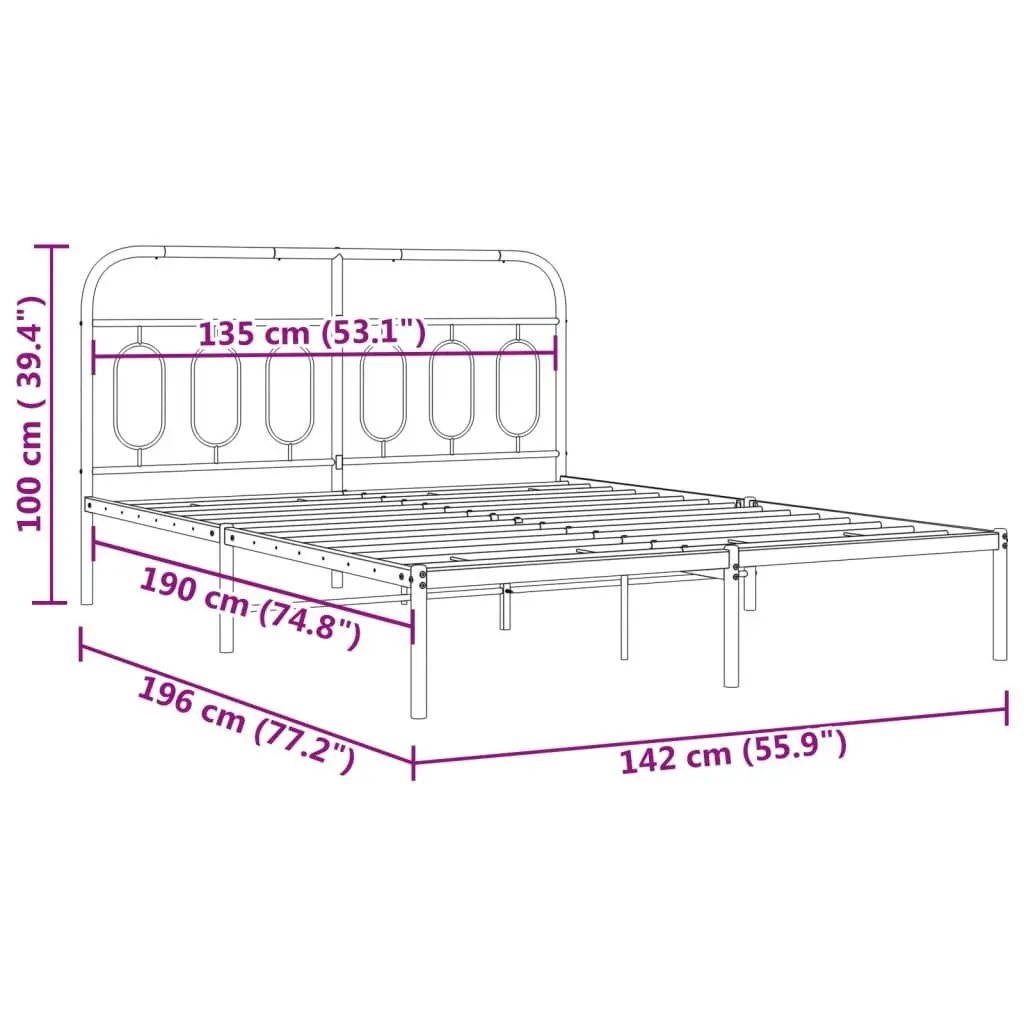 White Metal Bed Frame with Headboard 135x190 cm