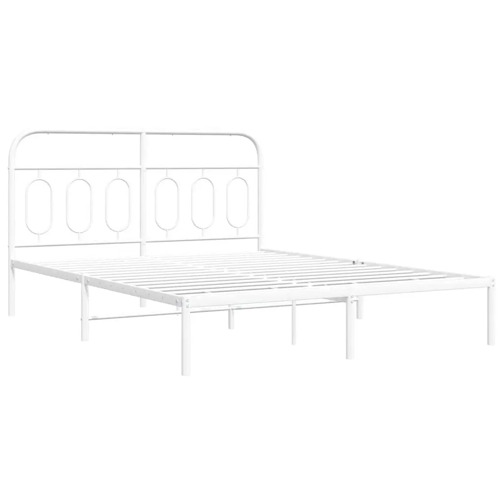 Metal Bed Frame with Headboard White 150x200 cm Bedroom Furniture