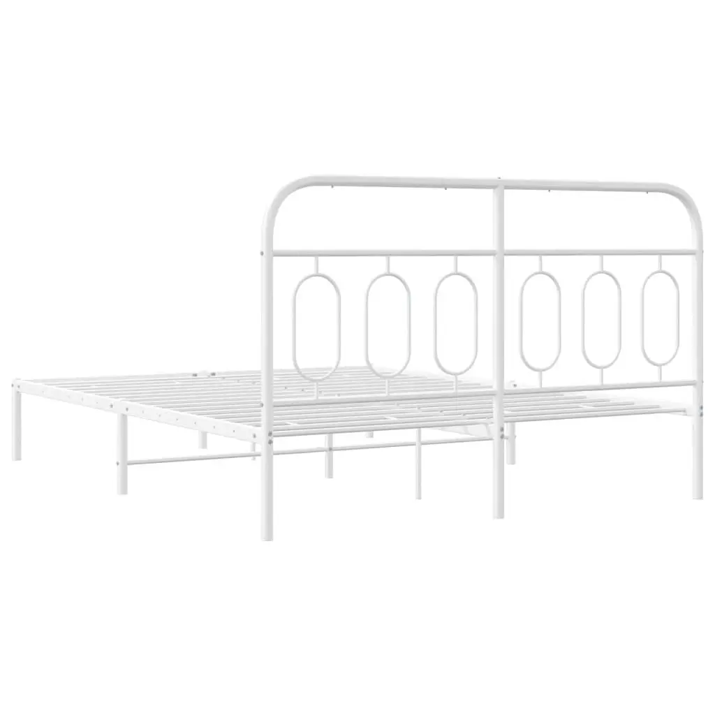 Metal Bed Frame with Headboard White 150x200 cm Bedroom Furniture