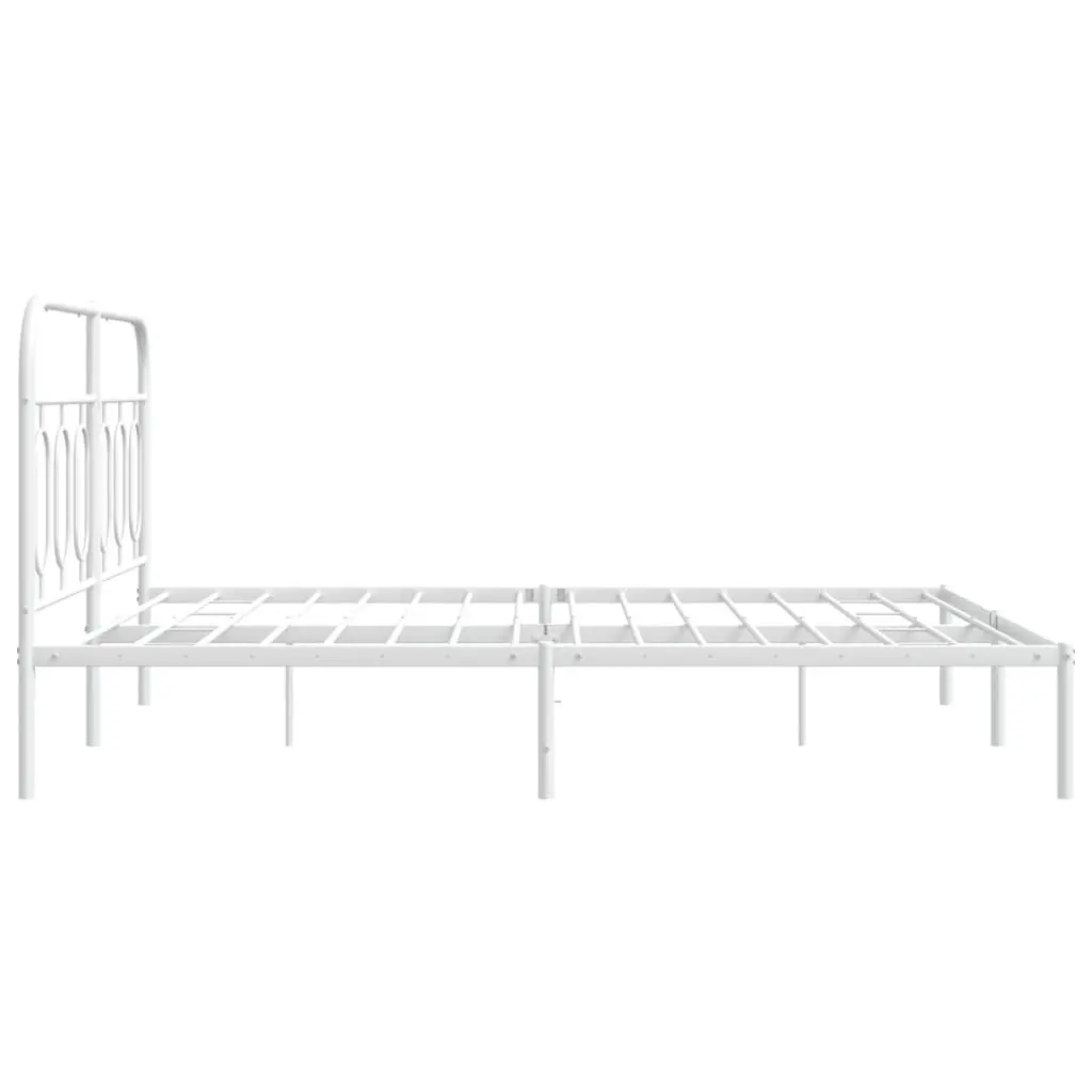 Metal Bed Frame with Headboard White 150x200 cm Bedroom Furniture
