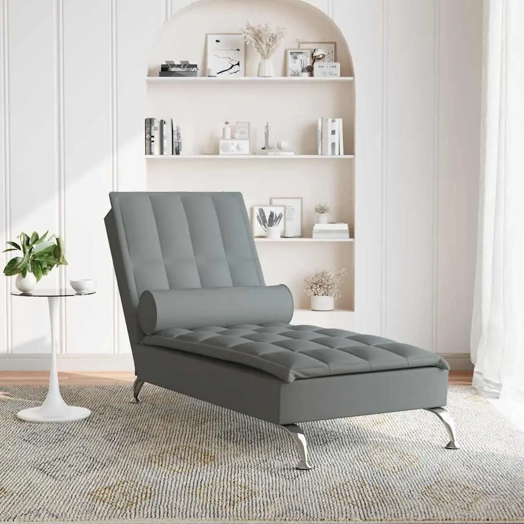 Massage Chaise Lounge Grey Fabric Vibration Bolster Living Room Furniture