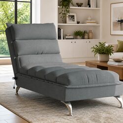 Grey Fabric Massage Chaise Lounge with Vibration Function