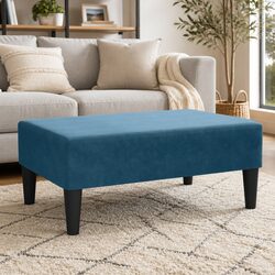 Blue Velvet Ottoman Footstool for Living Room or Bedroom
