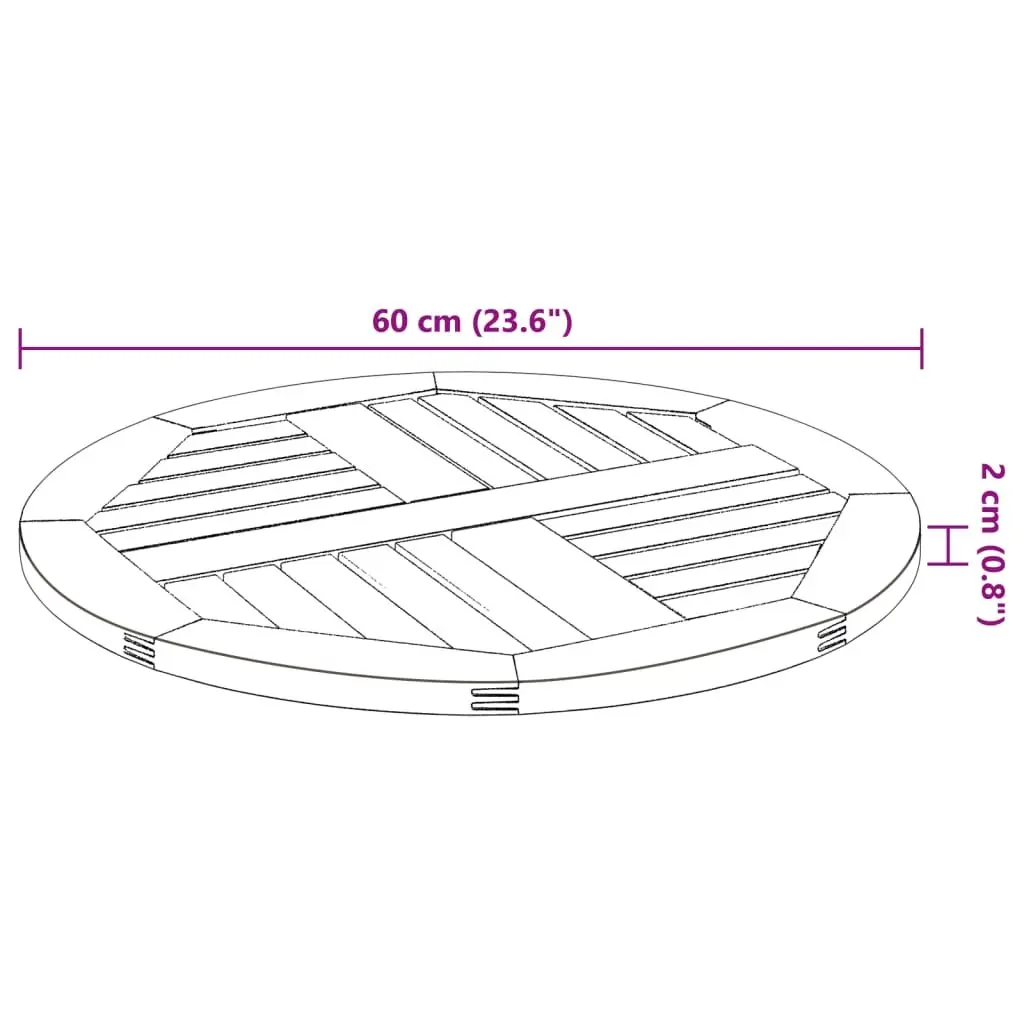 Round Solid Acacia Wood Table Top Ø60x2 cm Rustic Replacement Garden Dining