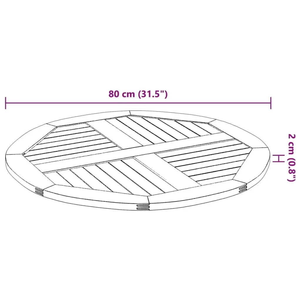 Round Solid Wood Table Top Acacia Ø80x2.2 cm Brown