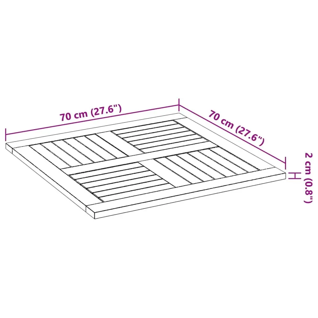 Square Table Top 70x70x2cm Wooden Acacia Solid Wood Garden Dining Replacement