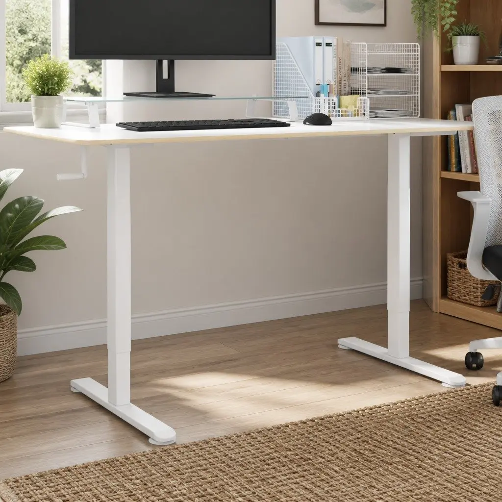 White Steel Adjustable Standing Desk Frame for Home Office