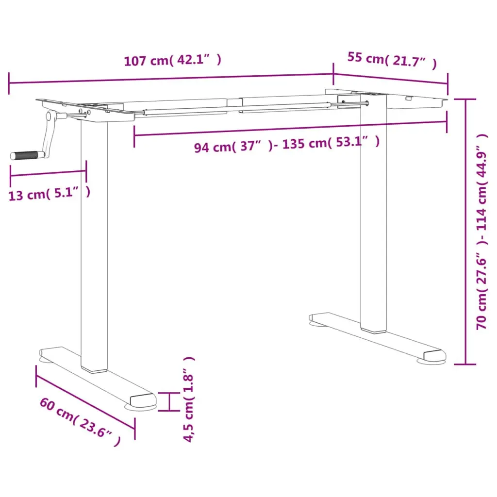 Black Steel Adjustable Standing Desk Frame for Comfort