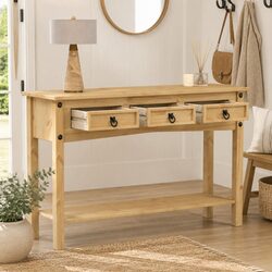 Solid Wood Pine Console Table with 3 Drawers