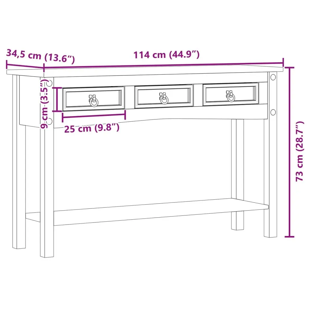 Solid Wood Pine Console Table with 3 Drawers