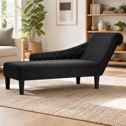 Elegant Black Fabric Chaise Lounge with Lumbar Pillow