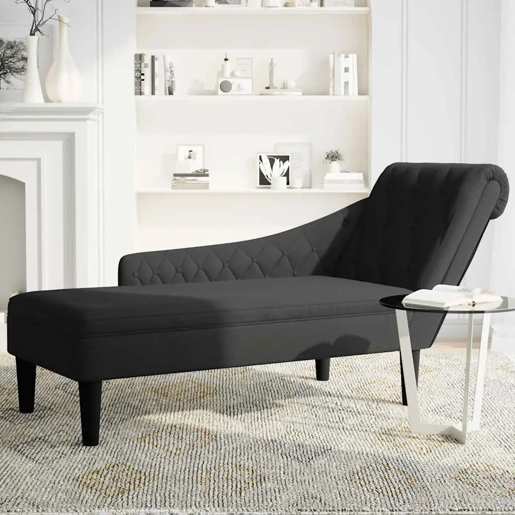 Black Fabric Chaise Lounge with Lumbar Pillow