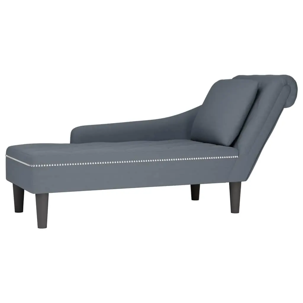 Grey Velvet Chaise Lounge with Pillow Armrest