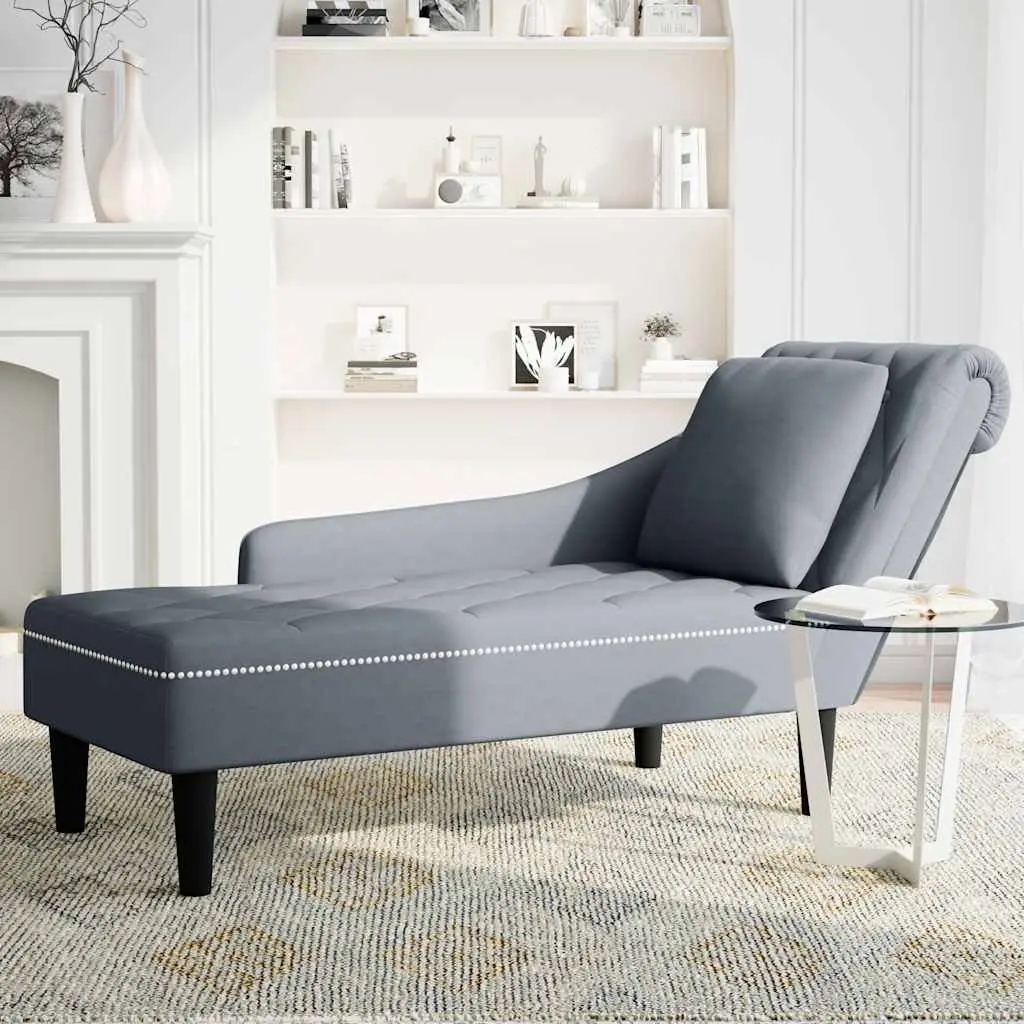 Grey Velvet Chaise Lounge with Pillow Armrest