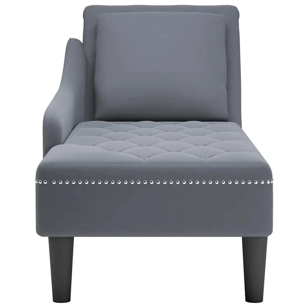 Grey Velvet Chaise Lounge with Pillow Armrest