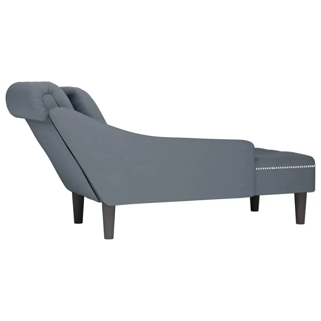 Grey Velvet Chaise Lounge with Pillow Armrest
