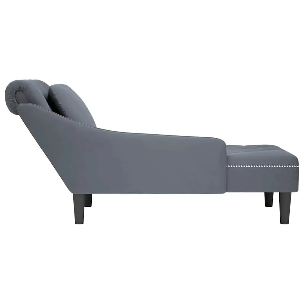 Grey Velvet Chaise Lounge with Pillow Armrest