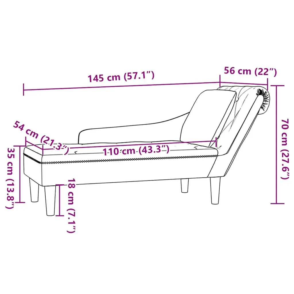 Grey Velvet Chaise Lounge with Pillow Armrest