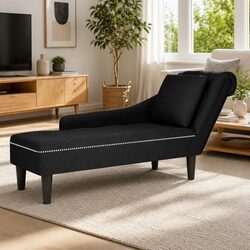 Elegant Black Velvet Chaise Lounge with Pillow
