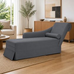 Dark Grey Velvet Chaise Lounge with Right Armrest