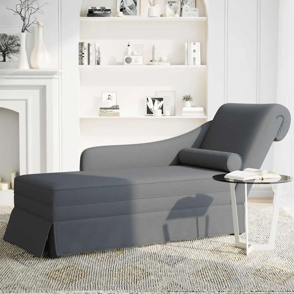 Dark Grey Velvet Chaise Lounge with Right Armrest