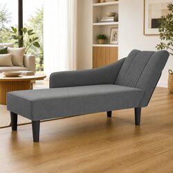 Comfortable Grey Fabric Chaise Lounge with Right Armrest