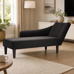 Black Polyester Chaise Lounge with Right Armrest