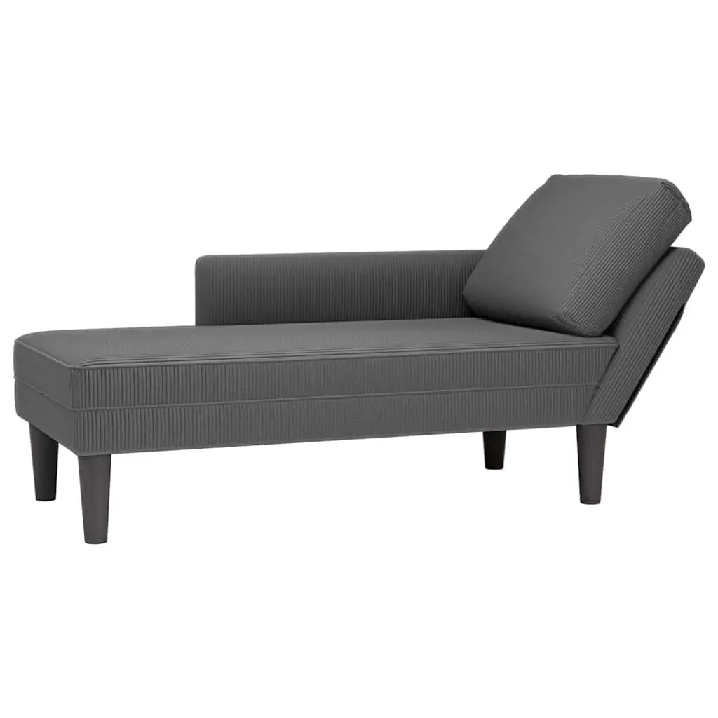 Grey Corduroy Chaise Lounge with Lumbar Pillow