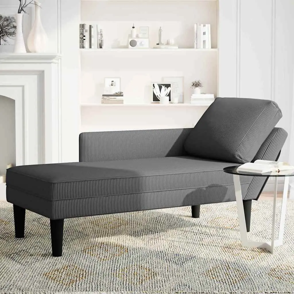 Grey Corduroy Chaise Lounge with Lumbar Pillow