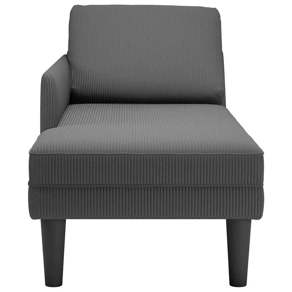 Grey Corduroy Chaise Lounge with Lumbar Pillow
