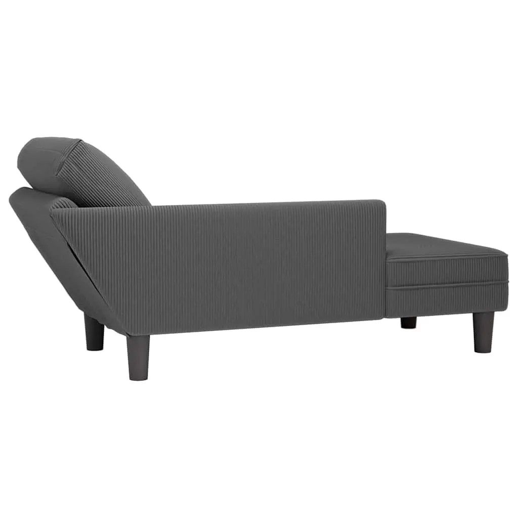 Grey Corduroy Chaise Lounge with Lumbar Pillow
