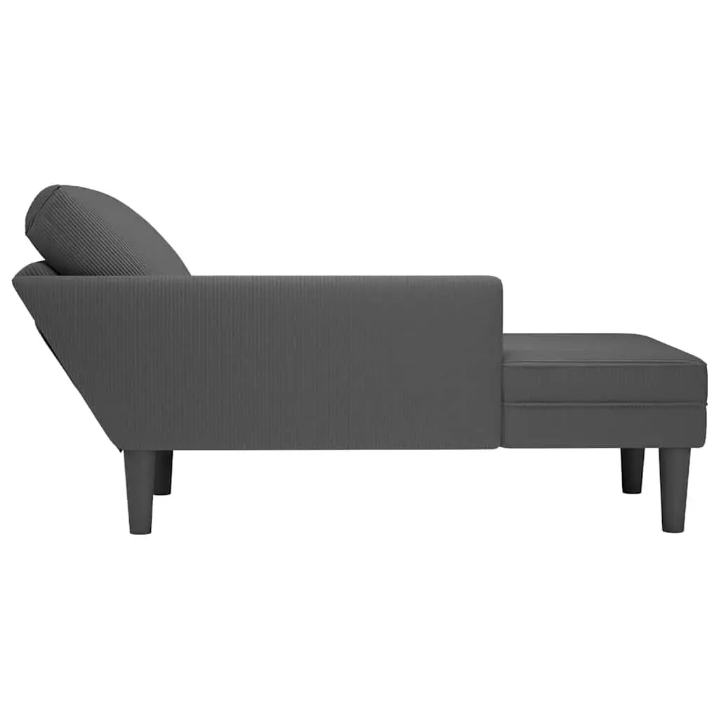 Grey Corduroy Chaise Lounge with Lumbar Pillow