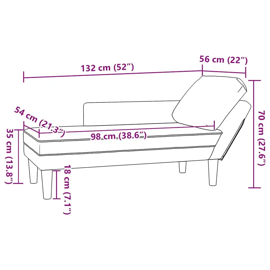 Grey Corduroy Chaise Lounge with Lumbar Pillow