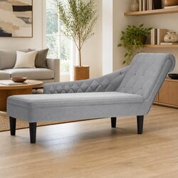 Grey Fabric Chaise Lounge with Lumbar Pillow and Right Armrest