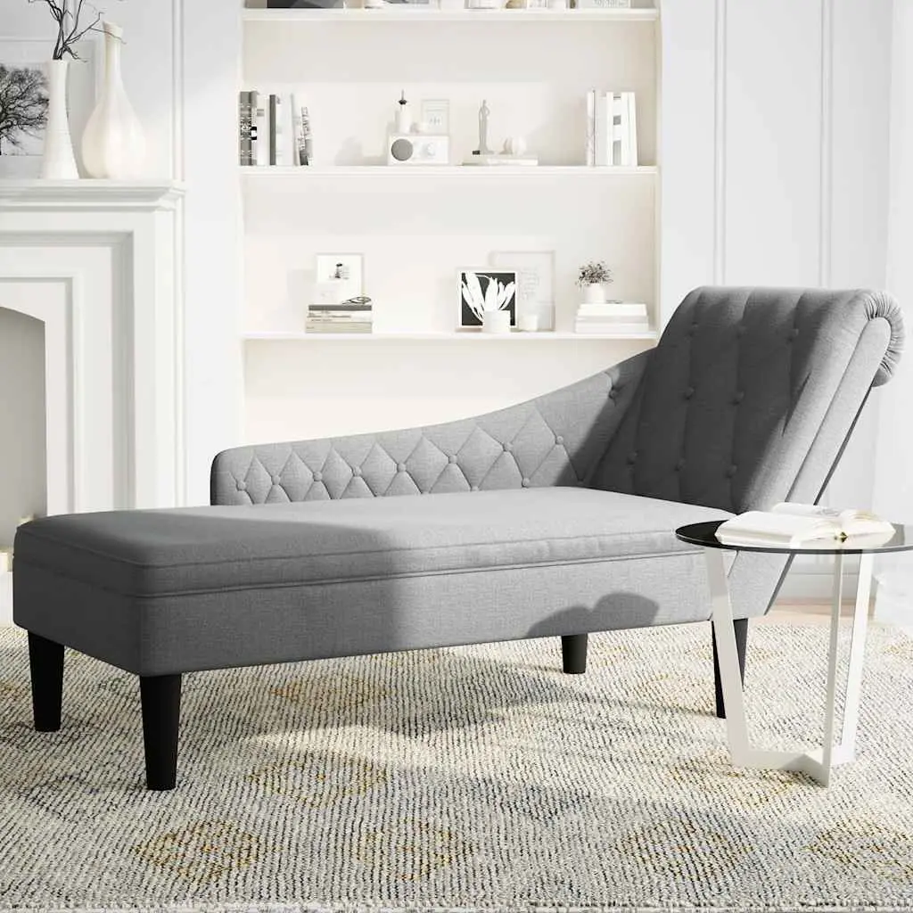 Chaise Lounge Sofa Light Grey Fabric Right Armrest Button Tufted with Lumbar Pillow