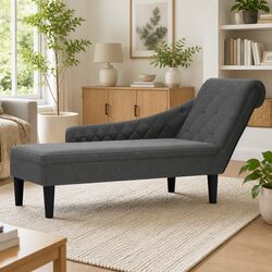 Grey Fabric Chaise Lounge Chair with Right Armrest