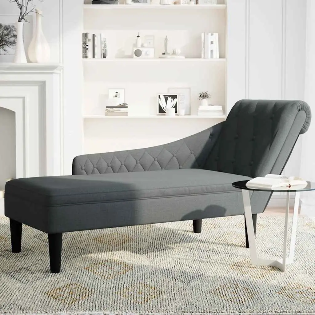 Grey Fabric Chaise Lounge Chair with Right Armrest