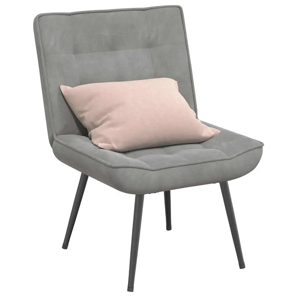 Relaxing Chair Grey Velvet Upholstered Lounge Seat Backrest
