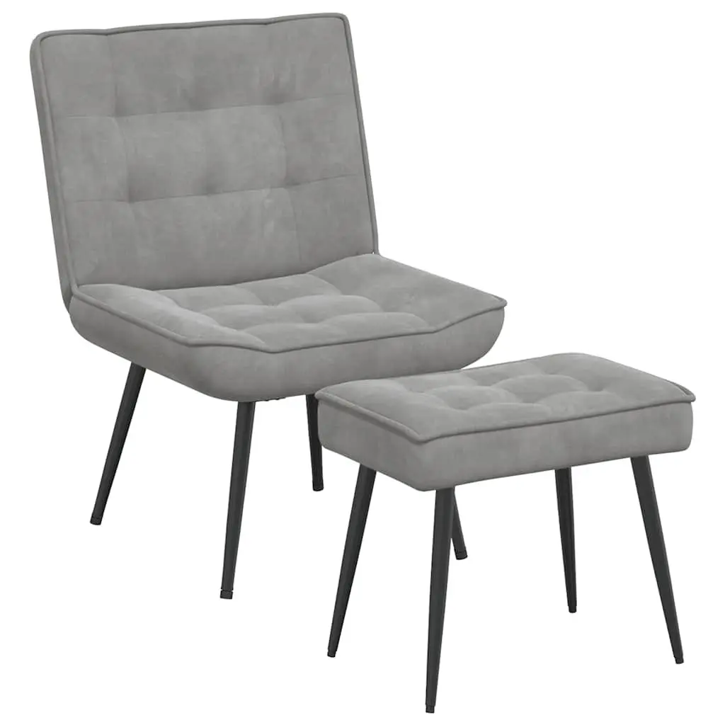 Velvet Upholstered Relaxing Chair with Footstool in Grey