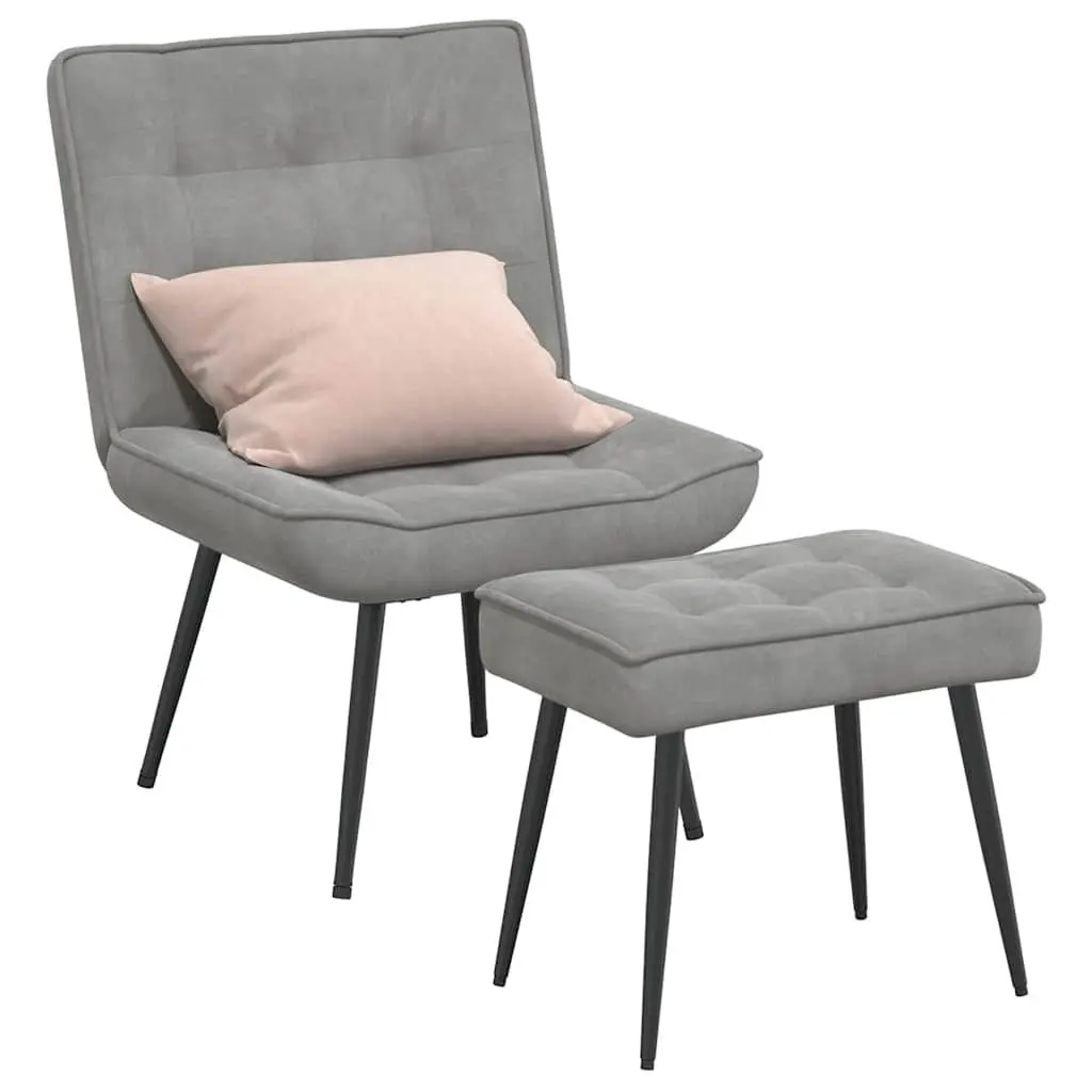 Velvet Upholstered Relaxing Chair with Footstool in Grey
