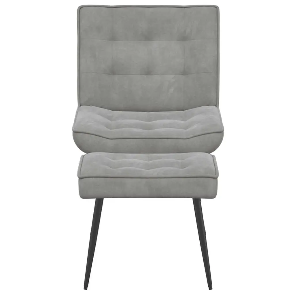 Velvet Upholstered Relaxing Chair with Footstool in Grey