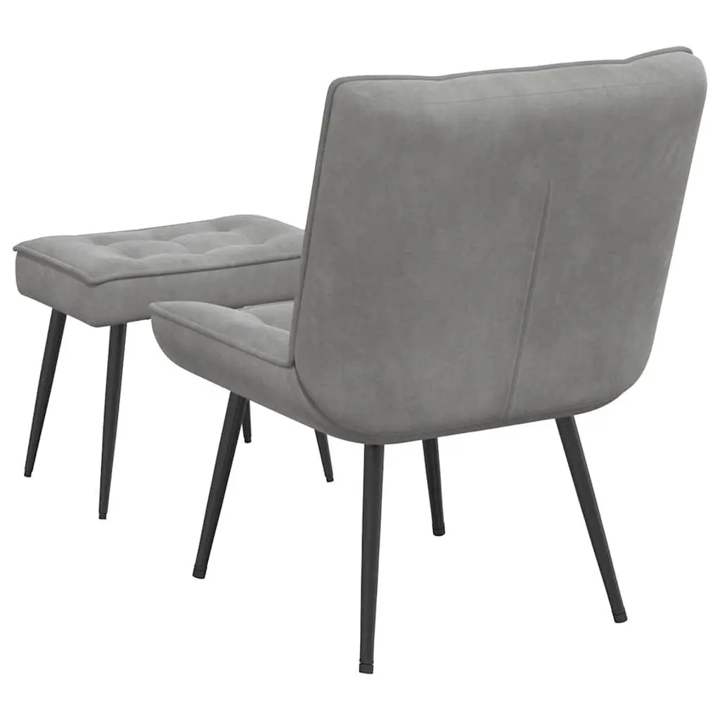 Velvet Upholstered Relaxing Chair with Footstool in Grey