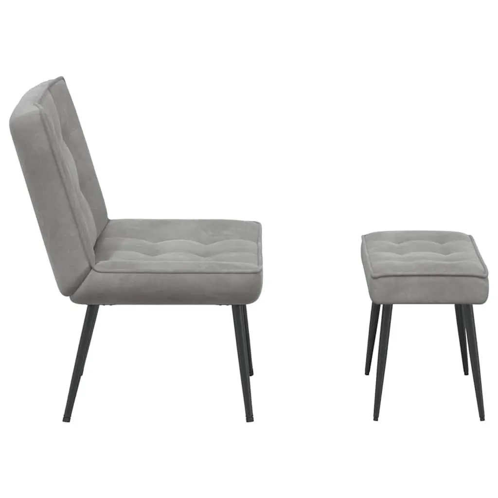 Velvet Upholstered Relaxing Chair with Footstool in Grey
