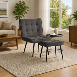 Cozy Grey Velvet Relaxing Chair with Footrest