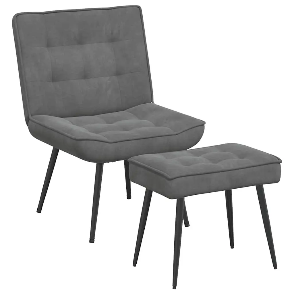 Relaxing Chair Grey Velvet Upholstery Lounge Seat with Integrated Footrest